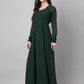 Janasya Women's Bottle Green Georgette Solid Anarkali Festive Kurta Set | Swadesiicart