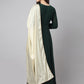 Janasya Women's Bottle Green Georgette Solid Anarkali Festive Kurta Set | Swadesiicart