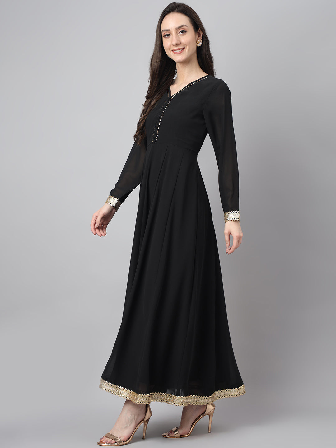 Janasya Women's Black Georgette Solid Anarkali Festive Kurta Set | Swadesiicart