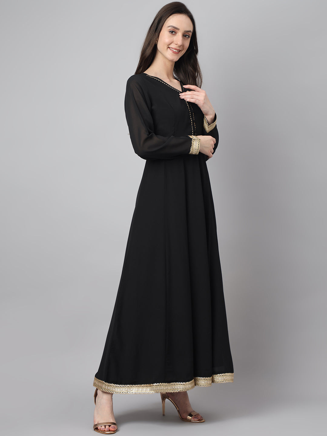 Janasya Women's Black Georgette Solid Anarkali Festive Kurta Set | Swadesiicart