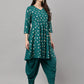 Janasya Women's Peacock Green Crepe Foil Printed Flared Party Kurta Set | Swadesiicart