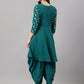 Janasya Women's Peacock Green Crepe Foil Printed Flared Party Kurta Set | Swadesiicart