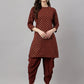 Janasya Women's Brown Crepe Foil Printed Straight Festive Kurta Set | Swadesiicart