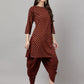 Janasya Women's Brown Crepe Foil Printed Straight Festive Kurta Set | Swadesiicart