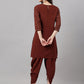 Janasya Women's Brown Crepe Foil Printed Straight Festive Kurta Set | Swadesiicart