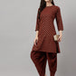 Janasya Women's Brown Crepe Foil Printed Straight Festive Kurta Set | Swadesiicart