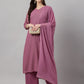 Janasya Women's Purple Georgette Foil Printed Straight Festive Kurta Set | Swadesiicart