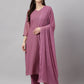 Janasya Women's Purple Georgette Foil Printed Straight Festive Kurta Set | Swadesiicart