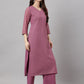 Janasya Women's Purple Georgette Foil Printed Straight Festive Kurta Set | Swadesiicart