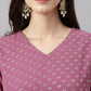 Janasya Women's Purple Georgette Foil Printed Straight Festive Kurta Set | Swadesiicart