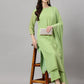 Janasya Women's Green Georgette Foil Printed Straight Festive Kurta Set | Swadesiicart