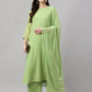 Janasya Women's Green Georgette Foil Printed Straight Festive Kurta Set | Swadesiicart