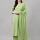 Janasya Women's Green Georgette Foil Printed Straight Festive Kurta Set | Swadesiicart