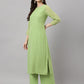 Janasya Women's Green Georgette Foil Printed Straight Festive Kurta Set | Swadesiicart
