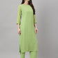 Janasya Women's Green Georgette Foil Printed Straight Festive Kurta Set | Swadesiicart