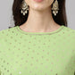 Janasya Women's Green Georgette Foil Printed Straight Festive Kurta Set | Swadesiicart