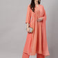 Janasya Women's Peach Georgette Foil Printed Gathered Festive Kurta Set | Swadesiicart