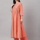 Janasya Women's Peach Georgette Foil Printed Gathered Festive Kurta Set | Swadesiicart