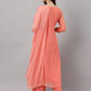Janasya Women's Peach Georgette Foil Printed Gathered Festive Kurta Set | Swadesiicart