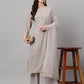 Janasya Women's Grey Georgette Foil Printed Straight Festive Kurta Set | Swadesiicart