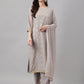 Janasya Women's Grey Georgette Foil Printed Straight Festive Kurta Set | Swadesiicart