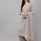 Janasya Women's Grey Georgette Foil Printed Straight Festive Kurta Set | Swadesiicart