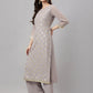 Janasya Women's Grey Georgette Foil Printed Straight Festive Kurta Set | Swadesiicart