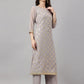 Janasya Women's Grey Georgette Foil Printed Straight Festive Kurta Set | Swadesiicart
