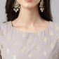 Janasya Women's Grey Georgette Foil Printed Straight Festive Kurta Set | Swadesiicart