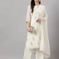 Janasya Women's Off White Georgette Foil Printed Straight Festive Kurta Set | Swadesiicart
