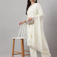 Janasya Women's Off White Georgette Foil Printed Straight Festive Kurta Set | Swadesiicart