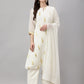 Janasya Women's Off White Georgette Foil Printed Straight Festive Kurta Set | Swadesiicart