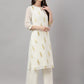 Janasya Women's Off White Georgette Foil Printed Straight Festive Kurta Set | Swadesiicart