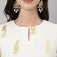 Janasya Women's Off White Georgette Foil Printed Straight Festive Kurta Set | Swadesiicart