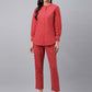 Janasya Women's Red Cotton Ethnic Motifs Regular Casual Top Set - Swadesiicart