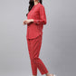 Janasya Women's Red Cotton Ethnic Motifs Regular Casual Top Set - Swadesiicart