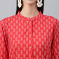 Janasya Women's Red Cotton Ethnic Motifs Regular Casual Top Set - Swadesiicart