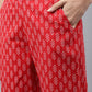 Janasya Women's Red Cotton Ethnic Motifs Regular Casual Top Set - Swadesiicart