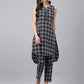 Janasya Women's Black Cotton Ethnic Motifs High Low Casual Kurta Set | Swadesiicart