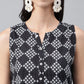 Janasya Women's Black Cotton Ethnic Motifs High Low Casual Kurta Set | Swadesiicart