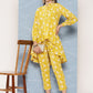 Janasya Women's Mustard Cotton Floral Printed High Low Casual Tunic Set | Swadesiicart