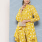 Janasya Women's Mustard Cotton Floral Printed High Low Casual Tunic Set | Swadesiicart