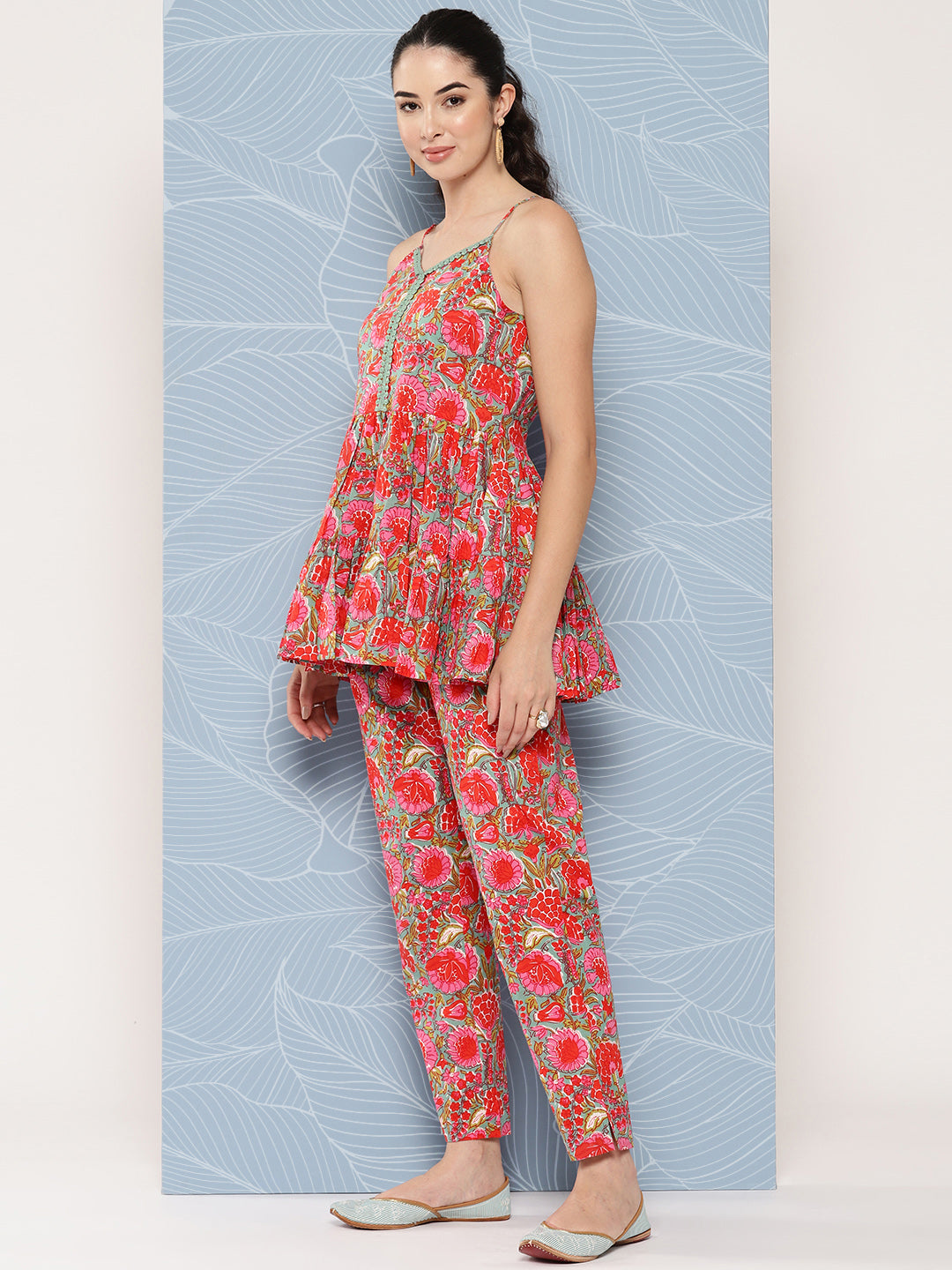 Janasya Women's Multicolor Cotton Floral Printed Peplum Casual Top Set | Swadesiicart