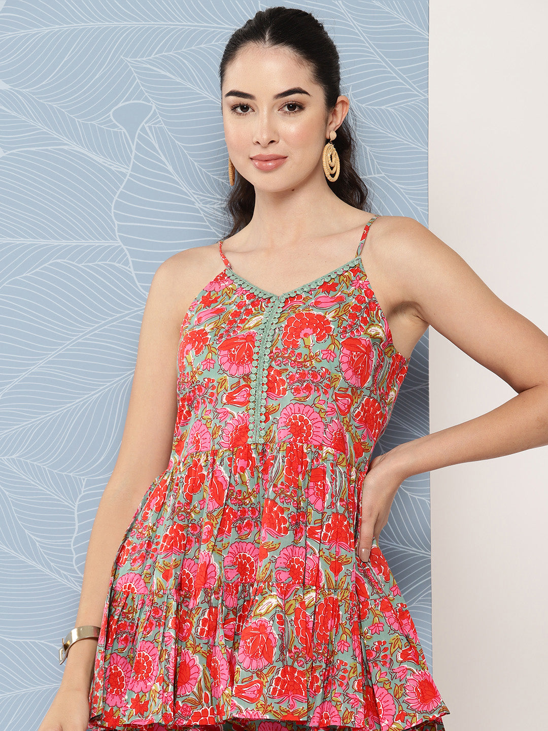 Janasya Women's Multicolor Cotton Floral Printed Peplum Casual Top Set | Swadesiicart