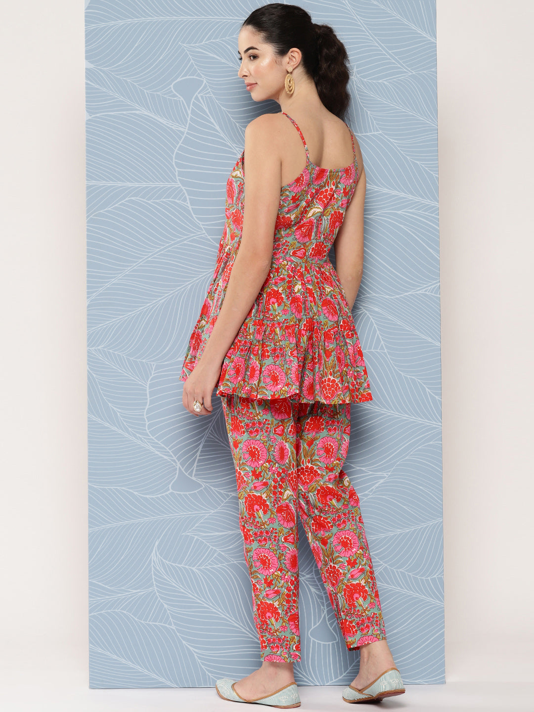 Janasya Women's Multicolor Cotton Floral Printed Peplum Casual Top Set | Swadesiicart