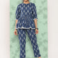 Janasya Women's Blue Cotton Floral Printed Peplum Casual Top Set | Swadesiicart