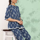 Janasya Women's Blue Cotton Floral Printed Peplum Casual Top Set | Swadesiicart