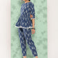 Janasya Women's Blue Cotton Floral Printed Peplum Casual Top Set | Swadesiicart