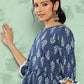 Janasya Women's Blue Cotton Floral Printed Peplum Casual Top Set | Swadesiicart