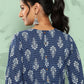 Janasya Women's Blue Cotton Floral Printed Peplum Casual Top Set | Swadesiicart
